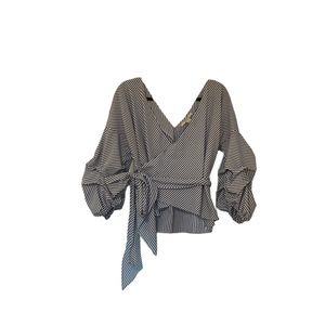 Forever 21 | Blue and White Striped Faux Wrap Blouse | L